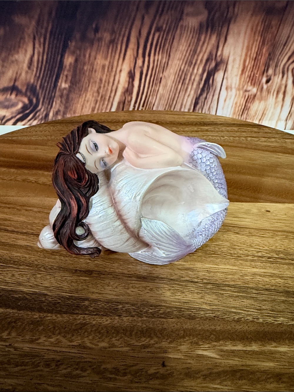 Lavender Mermaid Shell Figurine Decorative Accent